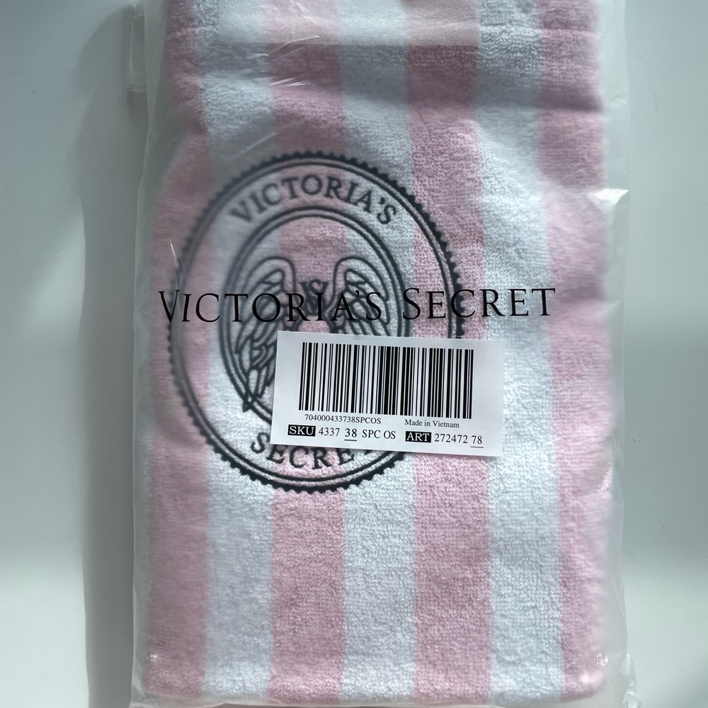 Victoria's Secret Angel Essentials Terry Tote Bag Pink Stripe Travel NWT - Picture 7 of 8